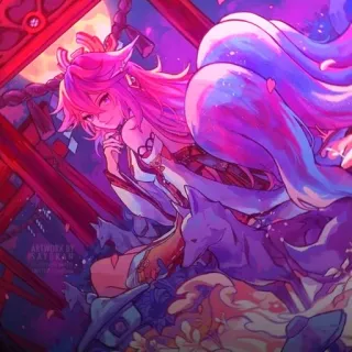 🔮 f2cdd045 Yae Miko Genshin Impact Аниме, Игра, Лиса, Розовые Волосы, Уши, Персонаж telegram sticker