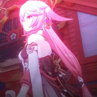 🔮 fdd7e55e Yae Miko Genshin Impact Аниме, Видеоигра, Розовые волосы, Лиса, Genshin telegram sticker