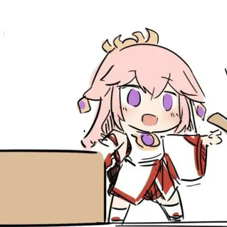 🍡 4300743d Yae Miko Genshin Impact Anime, Cartoon, Videogame, Genshin Impact, Yae Miko, Chibi, Schattig, Personage telegram sticker