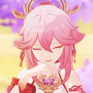 😄 0719e039 Yae Miko Genshin Impact Anime, Videojuego, Pelo rosa, Zorro, Yae Miko, Genshin Impact, Mono telegram sticker