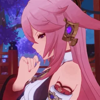 🤔 aa2bde91 Yae Miko Genshin Impact Anime, Videojuego, Genshin Impact, Yae Miko, Personaje, Pelo rosa telegram sticker