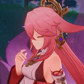 😏 edc16ae9 Yae Miko Genshin Impact yae miko, genshin impact, anime, personaje de videojuego, pelo rosa, zorro, orejas telegram sticker