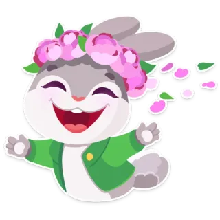 ☺️ 84081e03 lapin, lapinou, fleurs, floral, dessin animé, animal, mignon, joyeux telegram sticker
