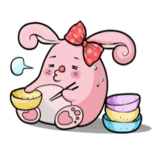 🥣 bbf1557a 兔子, 卡通, 蝴蝶结, 吃, 可爱, 卡哇伊 telegram sticker