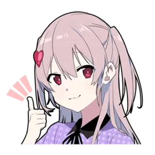 👍 541e7f21 Anime, Chica, Linda, Dibujo animado, Pegatina, Pelo rosa, Coletas telegram sticker