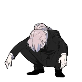 👆 e90a5508 Anime, En cuclillas, Sentado, Traje, Personaje de anime telegram sticker