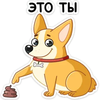 🥎 d2c9df2a ЭТО ТЫ cane, corgi, cacca, cartone animato, animale, umorismo, adesivo whatsapp sticker