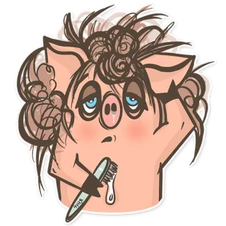 😑 51deec9b 돼지, 동물, 칫솔, 졸린, 만화, 스티커, 귀여운, 아침 telegram sticker