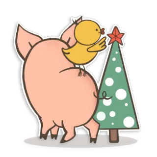 🎄 7f7f090c 돼지, 새, 크리스마스 트리, 휴일, 동물, 스티커, 귀여운, 별 telegram sticker