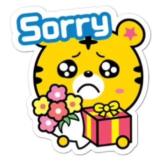 😭 b063f6ef Sorry 道歉, 抱歉, 卡通, 老虎, 礼物, 花 telegram sticker