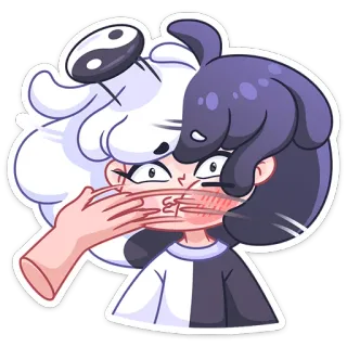 😠 6c6246d0 贴纸, 卡通, 人物, 阴阳, 头发, 捂嘴 telegram sticker