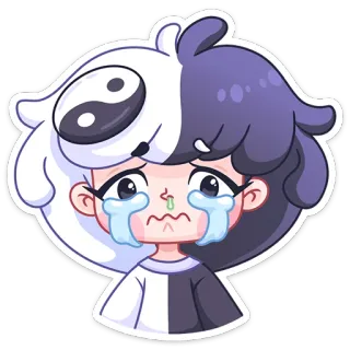 😭 9c9120c1 哭, 悲伤, 阴阳, 黑白, 卡通, 女孩, 眼泪 telegram sticker