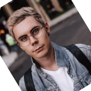 👖 07f4717a person, mann, blond, brille, porträt, jeansjacke, lässig telegram sticker