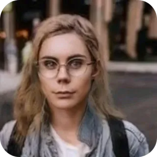 👓 b702666f Porträt, Frau, Brille, blonde Haare, Jeansjacke, Casual, Person telegram sticker