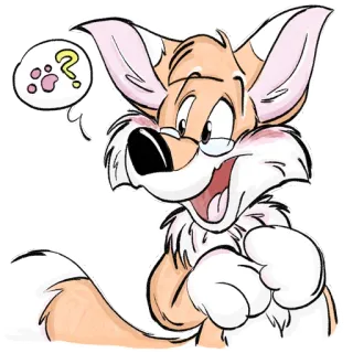 🐾 04e74b7c kreskówka, lis, zwierzę, ssak, znak zapytania, myślenie, ciekawy telegram sticker
