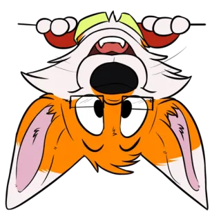 🙃 73f9f207 kreskówka, zwierzę, lis, postać, do góry nogami, okulary, pomarańczowy, biały telegram sticker