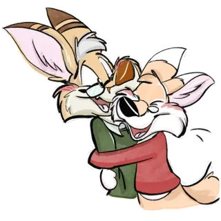 🦊 8857a97c kreskówki, lisy, przytulanie, zwierzęta, przyjaźń, urocze telegram sticker