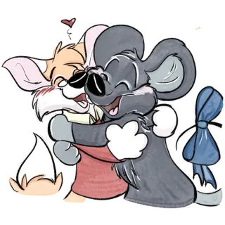 🐭 8e36db42 kreskówka, mysz, lis, przytulanie, przyjaźń, słodki telegram sticker