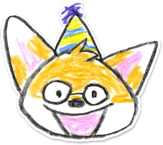 🎉 b6231e6d lis, kreskówka, czapeczka urodzinowa, okulary, zwierzę, słodki telegram sticker