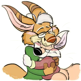 🦘 c69b3a75 Furry, Antropomorficzny, Uścisk, Kreskówka, Zwierzę, Słodki, Przyjaźń telegram sticker