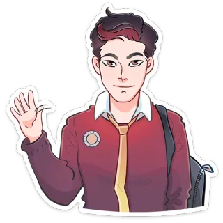👋 f4e3e626 teenager, student, greeting, casual, tie, backpack, waving telegram sticker