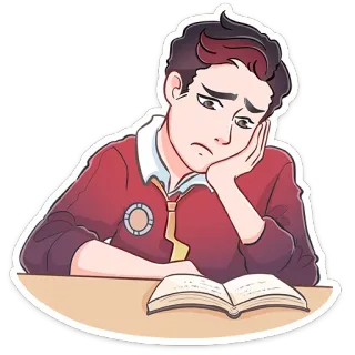 ☹️ 393b2b21 anak laki-laki, sedih, buku, pelajar, lelah, bosan telegram sticker