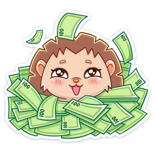 🤑 14b14039 고슴도치, 돈, 만화, 귀여운, 행복한 telegram sticker