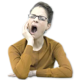 😴 5e9dfed1 bostezo, cansada, agotada, aburrida, mujer, oficina, adormilada, gafas whatsapp sticker