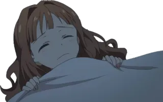 😩 1bc21779 ragazza anime, triste, piangendo, dormire, carino, coperta telegram sticker