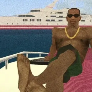 😎 f42487f0 CJ Grand Theft Auto: San Andreas CJ, 侠盗猎车手, 圣安地列斯, 游戏, 角色, 海滩, 太阳镜 telegram sticker