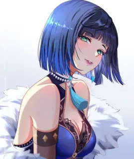🧿 12f0ebd2 Yelan Genshin Impact Anime, Videogame, Blauw haar, Yelan, Genshin Impact, Personage whatsapp sticker