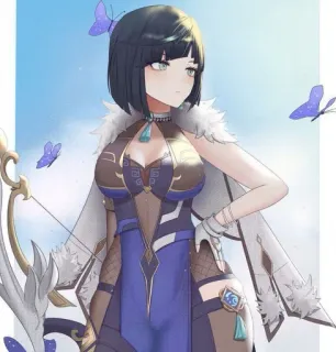 🧿 2fc4a9dd Yelan Genshin Impact Anime, Personage, Yelan, Genshin Impact, Boog, Fantasy whatsapp sticker