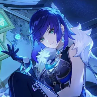 🧿 764e1ebe Yelan Genshin Impact Anime, Videogame, Personage, Blauw haar, Genshin Impact whatsapp sticker