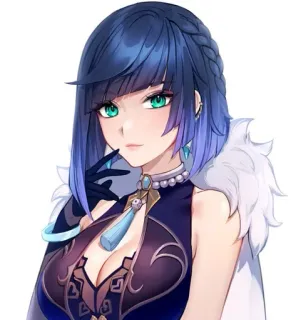 🧿 7a80ae80 Yelan Genshin Impact Anime, Videogame, Genshin Impact, Yelan, Personage, blauw haar, vrouw whatsapp sticker