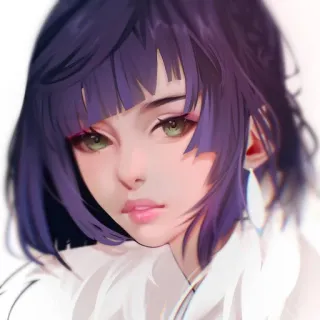 🧿 90058945 vrouw, portret, paars haar, anime, stijl whatsapp sticker