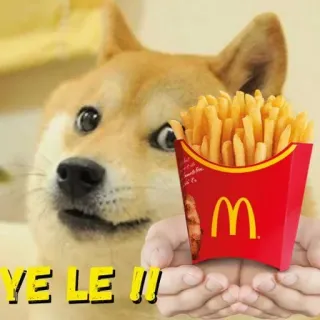🍟 2c7b0678 YE LE !!! doge, 狗, 表情包, 麦当劳, 薯条, 食物, 搞笑 telegram sticker