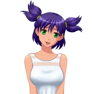 💜 50022a3e anime girl, cartoon character, purple hair, green eyes, illustration, female telegram sticker