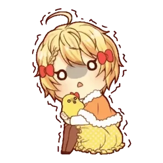 😰 98b04d4f chibi, cartoon, anime, kawaii, cute, girl, chicken, red bows whatsapp sticker