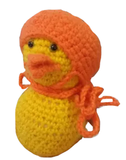 😏 0f61d145 kaczka, szydełko, pluszak, zabawka, rękodzieło, żółty, pomarańczowy telegram sticker