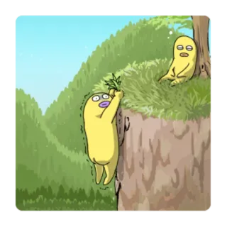 😳 368a75c9 만화, 등반, 절벽, 노란 캐릭터, 재미있는, 자연, 야외 telegram sticker