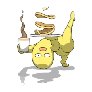 🙃 983d69eb 만화, 팬케이크, 커피, 노란색, 황당, 균형 telegram sticker