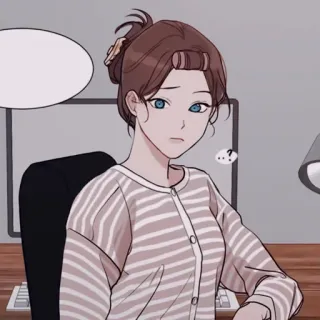 ✖️ bb93a690 mujer, dibujo animado, anime, escritorio, silla telegram sticker