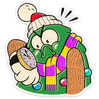 🎄 23322011 卡通, 圣诞节, 树, 生气, 手表, 冬天 whatsapp sticker