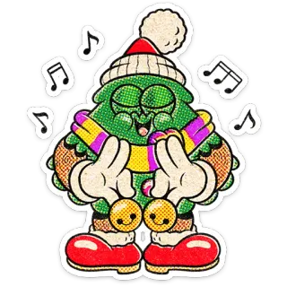 🎄 7c330bf9 圣诞树, 冬天, 卡通, 唱歌, 音符, 围巾, 节日, 喜庆 whatsapp sticker