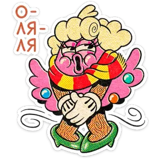 🎄 8058ef09 О-ЛЯ-ЛЯ 卡通, 角色, 风, 冷, 冬天, 围巾, 粉色 whatsapp sticker