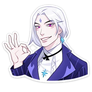 👌 e876341a Anime, Cartone animato, Maschio, Gesto OK, Capelli bianchi telegram sticker