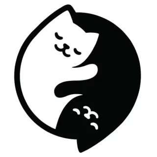 ☯ ac401152 gatto, yin yang, equilibrio, bianco e nero, abbraccio gatto telegram sticker