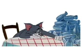 ❤️ 00827204 Tom Kartun, Kucing, Tom dan Jerry, Sedih, Mabuk, Anggur, Alkohol telegram sticker