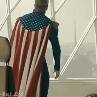 😎 f309d939 Homelander The Boys Homelander, The Boys, superhero, jubah, bendera amerika whatsapp sticker