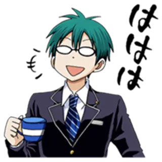 😌 5371c391 anime, karakter, tersenyum, kacamata, rambut biru whatsapp sticker